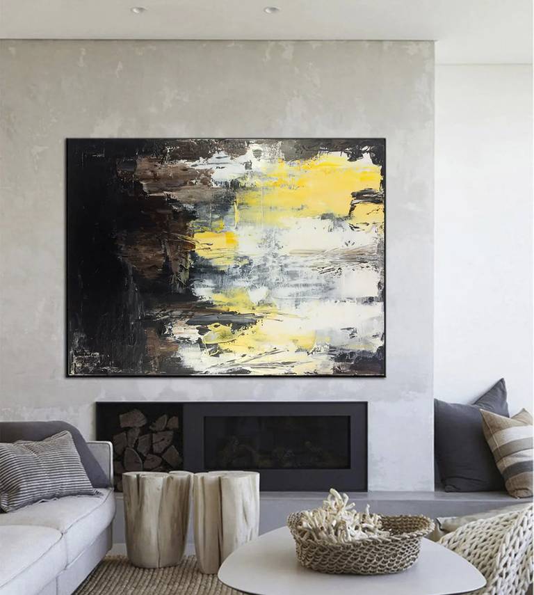 Brown Paintings Black Yellow Abstract Canvas Artwork QW61K wall art